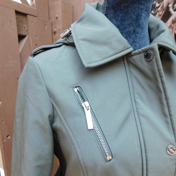 Michael Kors S Black Weatherproof Fleece Lined Hooded Zip Up Belted Coat - Picture 7 of 9